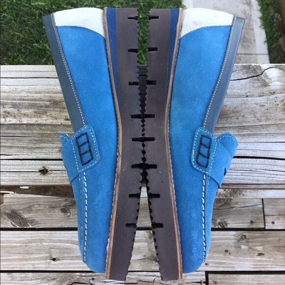 Girotti Blue Suede Penny Loafers Size 39 - Picture 6 of 13